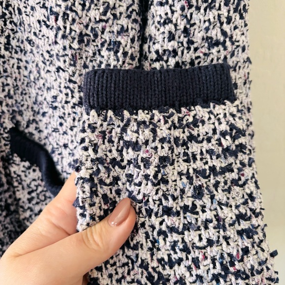 Ann Taylor Purple Navy Button Up Tweed Cardigan Jacket Large Formal Business Top - Picture 6 of 7